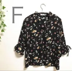 レディース　チュニック　カットソー　ブラウス　Ｆ　ブラック　黒　花柄　春　七分丈