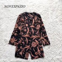D7【ノーベスパジオ】テーラードジャケット　総柄　黒　M レーヨン　上品　豪華