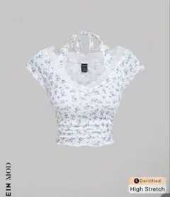 SHEIN MOD レース付きホルターネックタイTシャツ 小花柄トップス