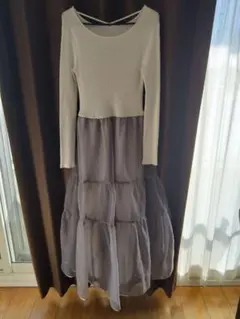 【Apuweiser-riche】ホワイト・グレー ティアードロングワンピース