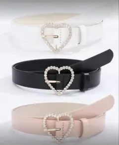 ハート型バックル ベルト 3色セット