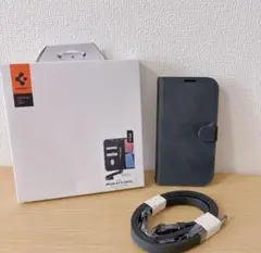 iPhone 15 Pro ケース 手帳型 ショルダーストラップ付 黒 シンプル