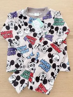 ディズニー ミッキー 総柄 パジャマ 長袖 長ズボン 起毛素材 100cm 新品