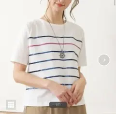 洗える　PISANO ピサーノ　スパンコールボーダーＴシャツ　Lサイズのサムネイル