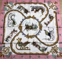 【希少】エルメス カレ 羽飾りと鈴 スカーフ　ピンク