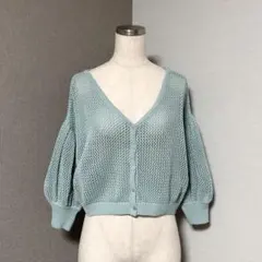 フーズフーチコ 2way ボリューム袖 メッシュ ニット カーディガン