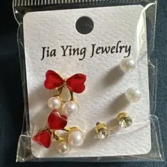 Jia Ying Jewelry リボン パール イヤリング セット