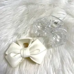 リボン　ヘアクリップ　ヘアアクセサリー　韓国　　白　透明　プラスチック　匿名配送
