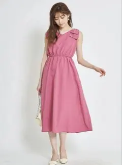 tocco closet ピンクリボン ウエストシャーリングフレアワンピース