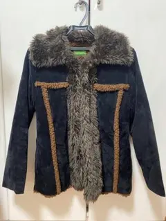 黒色ファー付き レトロ風コート