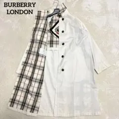 希少 バーバリー ステンカラーコート 金ボタン ノバチェック ホワイト