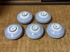 平戸焼 陶器 染付 蓋付き碗 煮物碗 銘あり 【嘉祥】五客揃い 藍九谷 染付蓋付飯茶碗 5客セット | Antique Shop Soukodo