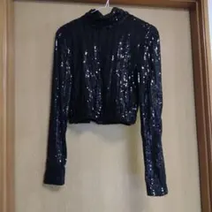 スパンコール装飾 ブラック クロップドトップス