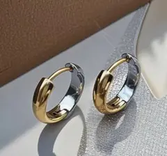 金アレ対応 ラスト1 サージカルステンレス ゴールドシルバーフープピアス