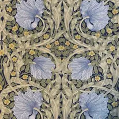 綿麻生地 青い花と小花のパターン