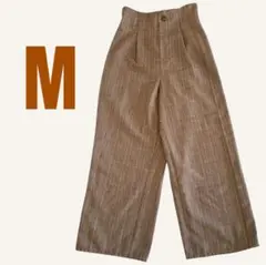 レディース　ワイドパンツ　チェック　ブラウン