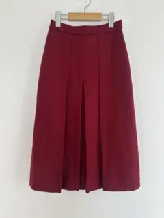 ★vintage日本製　肉厚　ウール100%ワインレッドプリーツデザインスカート