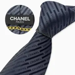CHANEL シルクネクタイ ロゴストライプ柄 ネイビー