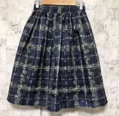 【tocco closet】シアーチェック 花柄 ひざ丈 フレアスカート F