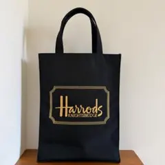 Harrods（ハロッズ）金刺繍　 ブラック ナイロン生地　A4トートバック