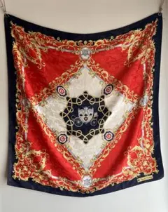 イタリア製　シルク　スカーフ　馬車柄　赤　ビンテージ　ヴィンテージ　アラベスク