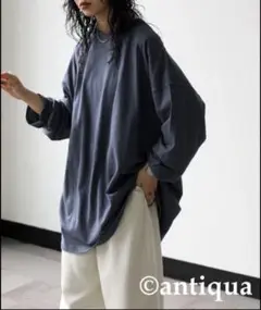 【size F】antiqua 綿麻ロングTシャツ