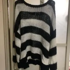 オーバーサイズニット ブラック・ホワイトストライプ