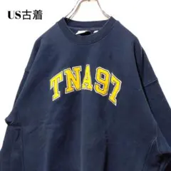 US古着 アメリカ古着 スウェット トレーナー 刺繍ロゴ リバースタイプ 紺 M