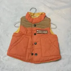 オレンジ コーデュロイ　ダウンベスト　リバーシブル