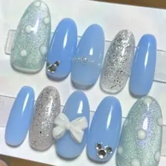 ディズニー ネイルチップ 水色 マグネットネイル ラメ