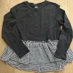 長袖　ロンT 黒　チェック 140