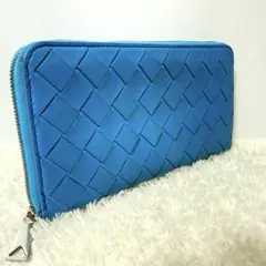 美品 現行RFID搭載 ボッテガヴェネタ 長財布 マキシイントレチャート ブルー
