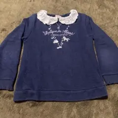 mezzo piano フリル襟 トレーナー ネイビー