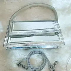 ZARA シルバー ミニショルダーバッグ 2WAYハンドバッグ 鏡面 メタリック
