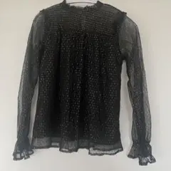 フリル付き黒長袖ブラウス M