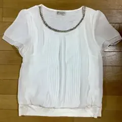 アリスバーリー 半袖シフォンブラウス ゴールドビーズ付 白 ホワイト Mサイズ