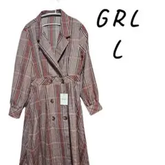 『新品』GRL チェック柄トレンチコート風ワンピース Lサイズ