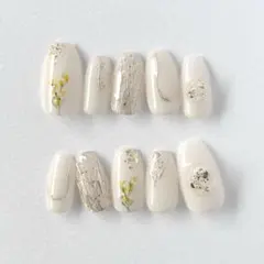 現品　サイズオーダー　ネイルチップ　ミモザ　春　ニュアンス　ぷっくり