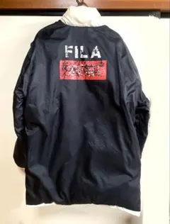 FILA SPORTフェザーダウンジャケットコート羽毛 中綿 オフホワイトロゴ 