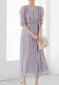 【Noela】美品 総レース ワンピース ラベンダー オケージョン ドレス