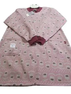 エプロン 秋冬 ビッグママ ロング丈 裏起毛 割烹着 前開スモック 花柄ピンク