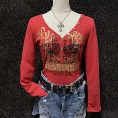 平成ギャル y2k 英字 ロンT キラキラ ラインストーン BL31