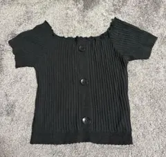 リブニット オフショルダー 半袖トップス ブラック