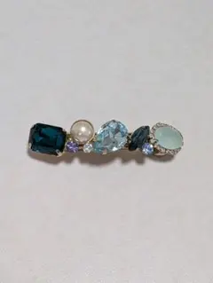 ブルーグリーン ビジュー ヘアクリップ バレッタ　ヘアアクセサリー　キラキラ