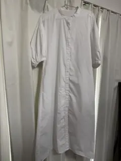 【GU】バンドカラーシャツワンピース　白　L