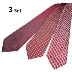 【3本セット】美品 レッド ボルドー ネクタイ チェック ドット 無地 シルク絹