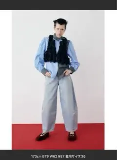 ライトブルー ダメージ加工 コクーンデニムパンツ