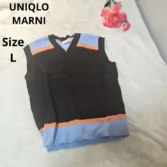 【人気⭐UNIQLO MARNI】黒　オレンジ　水色　ニットベスト　サイズL