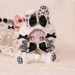 おすわりぬい服 12-14cm うさ耳 黒×ピンク うさぎ着ぐるみ 双子 ペア