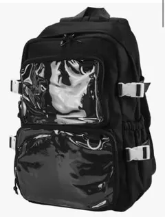 リュック型痛バッグ推し活 ブラック　デコレーション 2段クリアポケット付き
